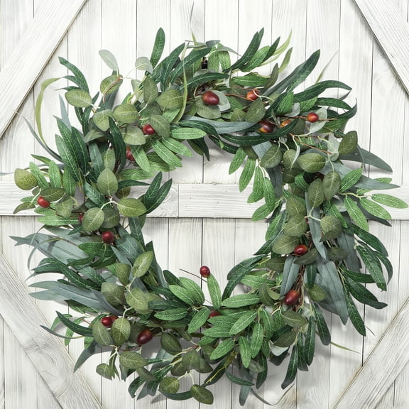 Scidweet Artificial Olive Wreaths for Front Door, 20" Artificial Greenery Olive Wreaths with Olive Leaf Fruit for Indoor Outdoor Farmhouse Window Wall Home Wedding Decor