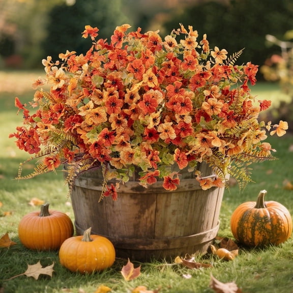Scidweet Artificial Fall Flowers for Outdoors, 18 Bundles Autumn Faux Fake Flowers Plants Fall Decorations for Home Garden