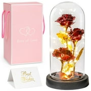 Scidweet Artificial Rose Flower Gifts, Fake Flowers Preserved Rose in Glass Dome with Light Valentines Mothers Anniversary Day Christmas Decorations for Mom Wife and Girlfriend Gifts