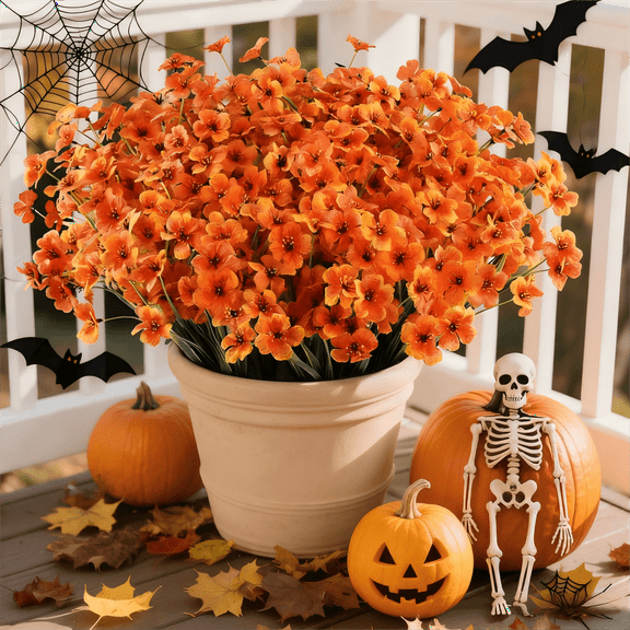 Scidweet 24 Bundles Artificial Fall Flowers Outdoors, Autumn Fake Plants Faux Silk flowers Fall Decorations for Home Garden Porch Decor, Orange