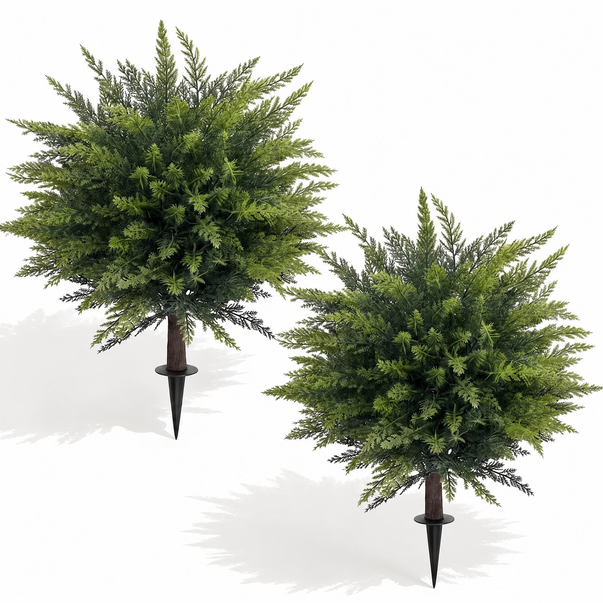 Scidweet 2 Pack Topiary Artificial Plants Outdoor, Fake Cedar Topiary Trees with Ground Spike Faux Greenery Plants for Indoor Outdoor Front Porch Garden Decor