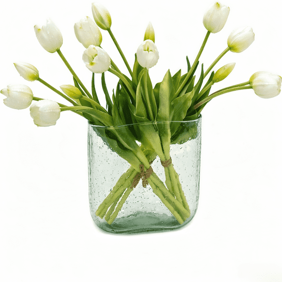 Scidweet 15 Pcs Artificial Flowers Fake Tulip, Real Touch Artificial Fake Tulip Flowers Bouquet Home Table Party Wedding Decoration, White