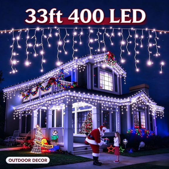 Scidweet Christmas Lights Decor, 33 Ft 400 LED Fairy Twinkle Christmas String Lights 8 Modes Plug in Light for Indoor Outdoor Holiday Home Xmas Decoration, Cool White