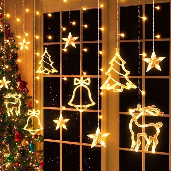 Scidweet Christmas Lights Decorations, 11.5 FT Hanging Twinkle Fairy Christmas Curtain Lights for Home Indoor Outdoor Window Xmas Decor, Warm White