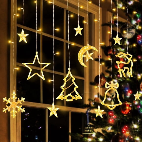 Scidweet Christmas Lights Decorations, 11.5 FT Hanging Twinkle Fairy Christmas Curtain Lights for Home Indoor Outdoor Window Xmas Decor,Warm Yellow