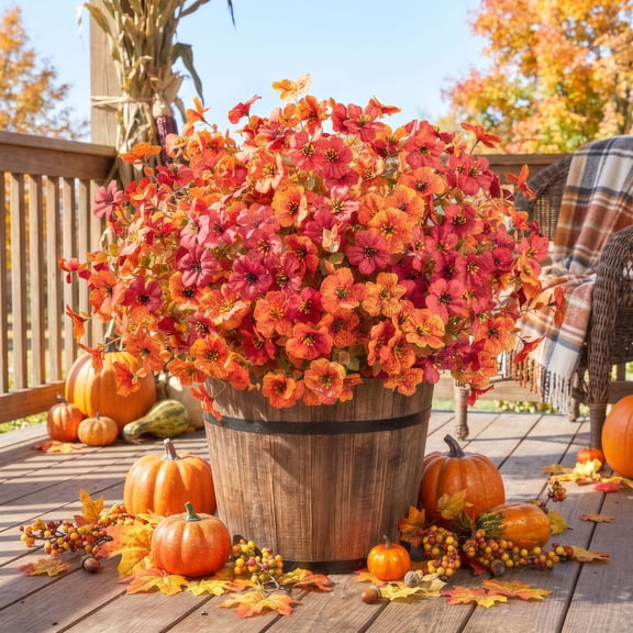 Scidweet Fall Artificial Flowers for Outdoor, 12 Bundles Autumn Faux Fake Silk Flowers Plants Fall Decorations for Outside Home Planter Porch Patio Yard Garden Decor