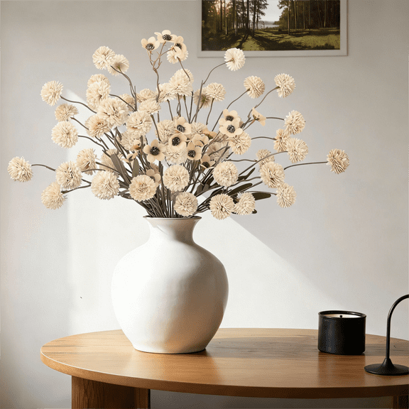 Scidweet Fake Chrysanthemum Flowers, 10 Stems & 2 Sumei Artificial Faux Kiku Flowers for Indoor Home Room Table Vase Wedding Party Decor, Beige