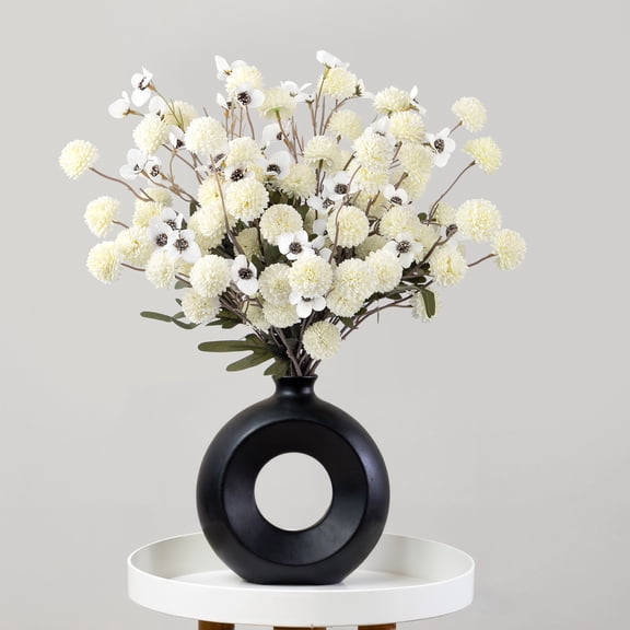 Scidweet Fake Chrysanthemum Flowers, 10 Stems & 2 Sumei Artificial Faux Kiku Flowers for Indoor Home Room Table Vase Wedding Party Decor, White