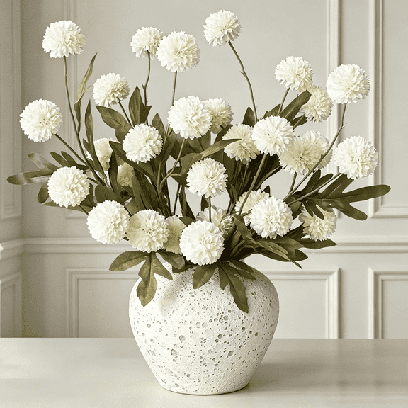 Scidweet Fake Chrysanthemum Flowers, 10 Stems & 2 Sumei Artificial Faux Kiku Flowers for Indoor Home Room Table Vase Wedding Party Decor, White