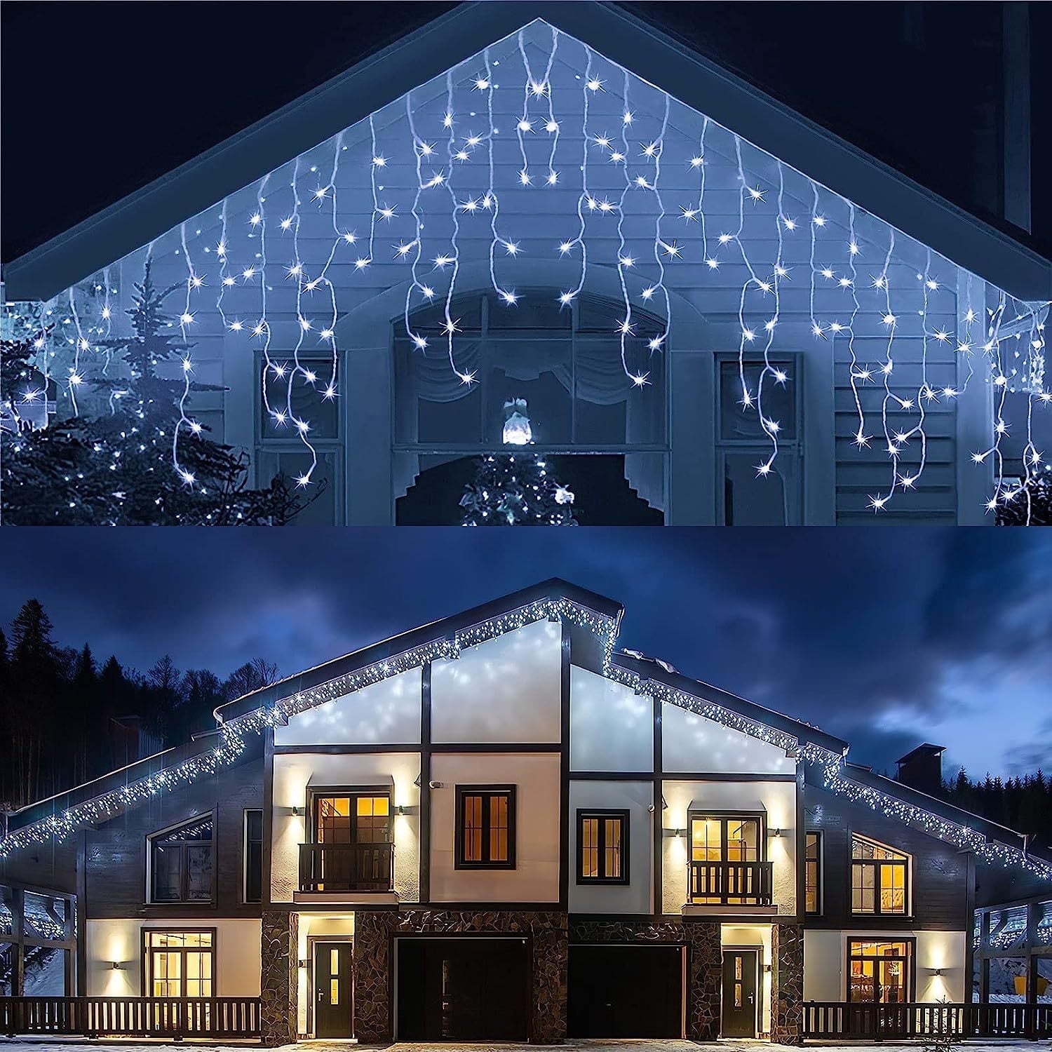 Scidweet Icicle Christmas Lights, Fairy Lights 33ft 400 LED 8 Modes with 75 Drops Plug-in White Holiday Lights for Christmas Decorations Outdoor