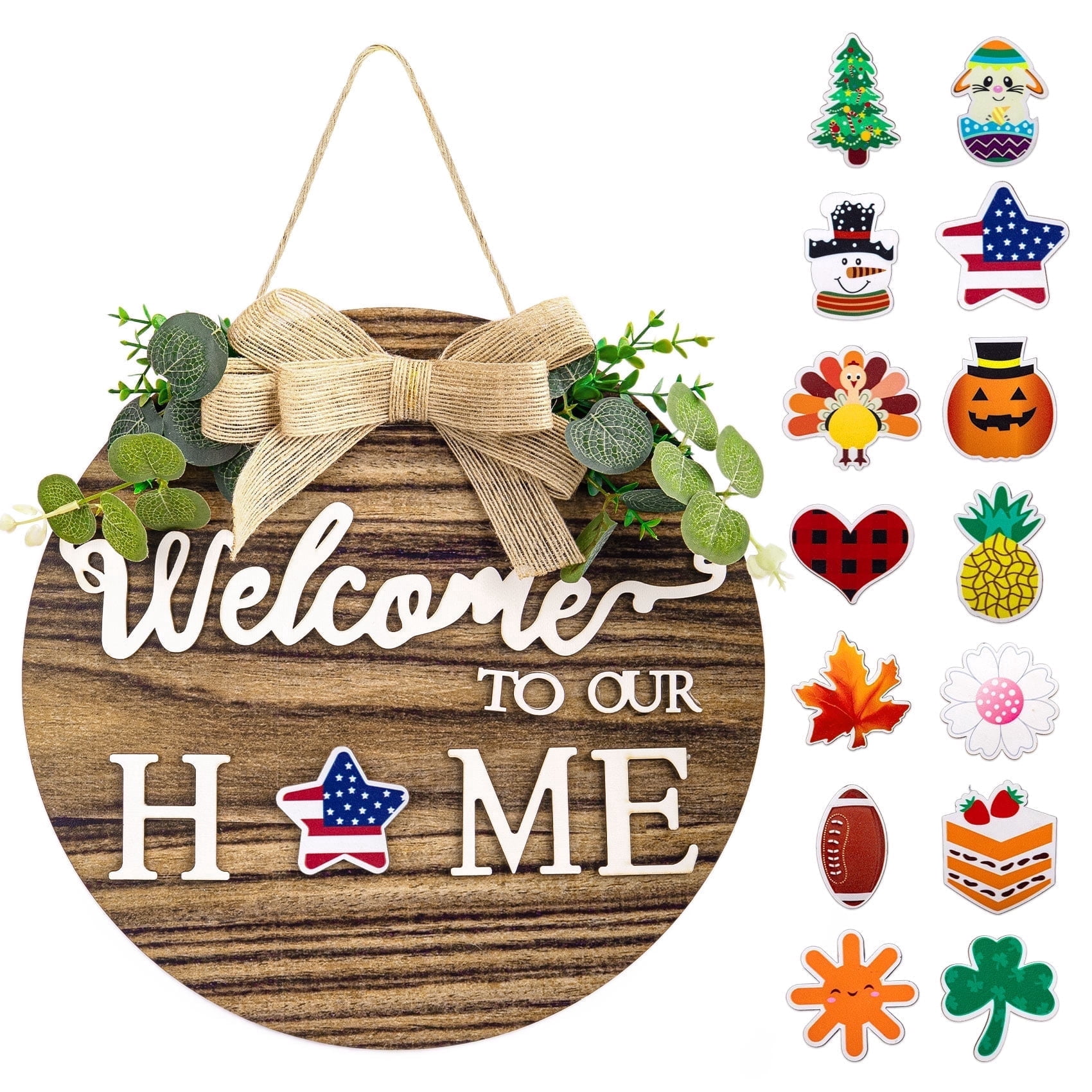 Scidweet Interchangeable Seasonal Welcome Sign, Wood Wreaths Wall Hanging for Spring Front Door  Outdoor Home Farmhouse Holiday Decor deal from Walmart