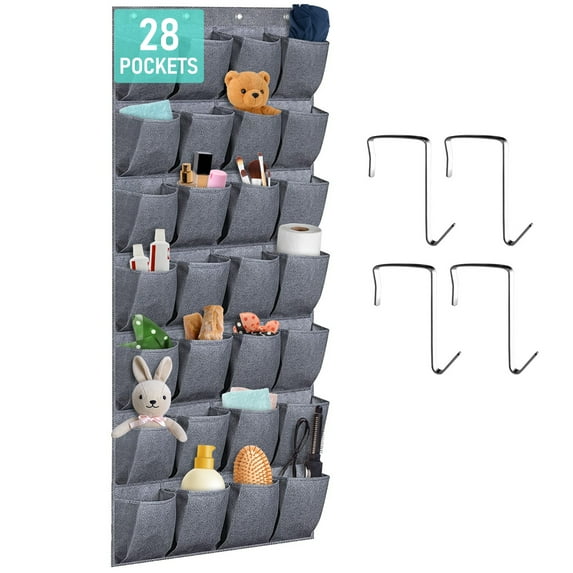 Scidweet Over The Door Shoe Organizer, 28 Large Fabric Pockets Hanging Shoe Rack Closet Organizer for Home and Dorm (Gray)