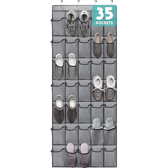 Scidweet Over The Door Shoe Organizer, 35 Large Breathable Mesh Pockets Hanging Storage Holder Shoe Rack Closet Organizer, Grey