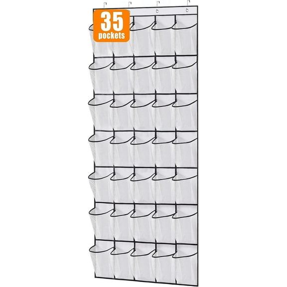 Scidweet Over The Door Shoe Organizer, 35 Large Breathable Mesh Pockets Hanging Storage Holder Shoe Rack Closet Organizer, White
