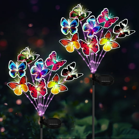 Scidweet 2 Pack with 16 Butterfly Solar Lights, Waterproof Decorative Lights for Outdoor Garden Patio Backyard Decor