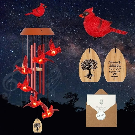 Scidweet Christmas Wind Chimes for Outdoors, 35" with Hooks Solar Cardinal Women Mother's Day Memorial Gifts for Christmas Outside Yard Patio Garden Xmas Decor