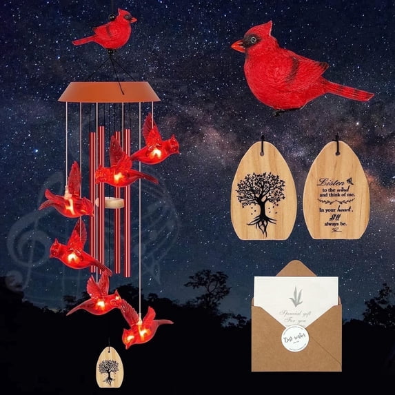 Scidweet Wind Chimes for Outdoors, 35" with Hooks Solar Cardinal Women Mother's Day Memorial Gifts for Outside Yard Patio Garden Decor
