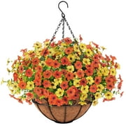 Scidweet Artificial Fall Hanging Flowers, 12 Pcs Fake Autumn Flowers Faux Plants with Coconut Lining Basket for Outdoor Indoor Fall Decoration for Home Garden, Mixcolor