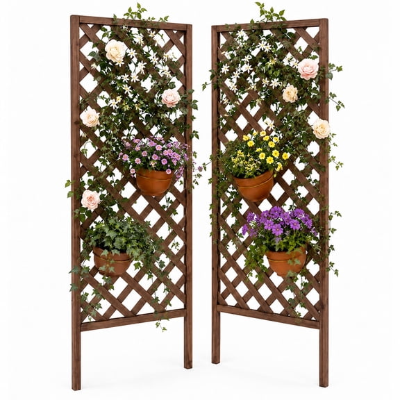 ScienGarden 2-Pack Wooden Garden Trellis Panels, 72"H Fir Wood Trellis for Climbing Plants Outdoor, Lattice Privacy Screen Divider for Roses, Ivy and Vines