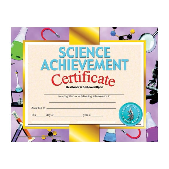 Hayes Science Achievement Certificates, 8 1/2" x 11", Multicolor, 30 Certificates Per Pack, Bundle Of 6 Packs