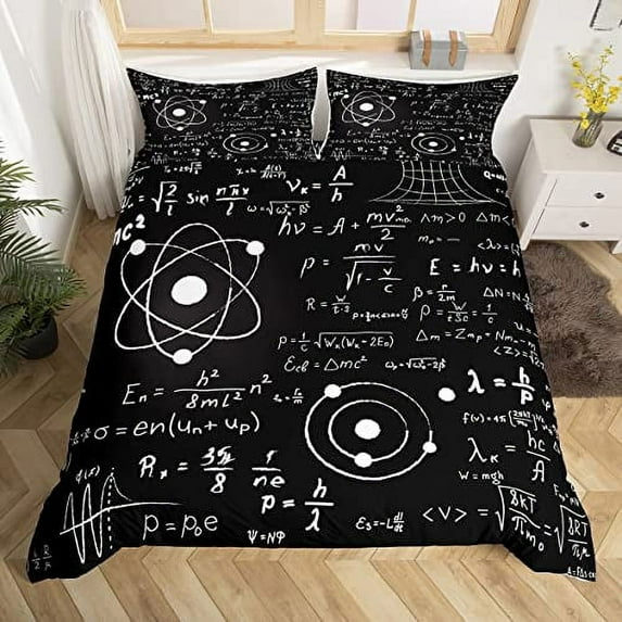 Science Bedding Set Hourglass Purple Galaxy Comforter Cover Physics Formula Duvet Cover for Boys Math Equations Geometry