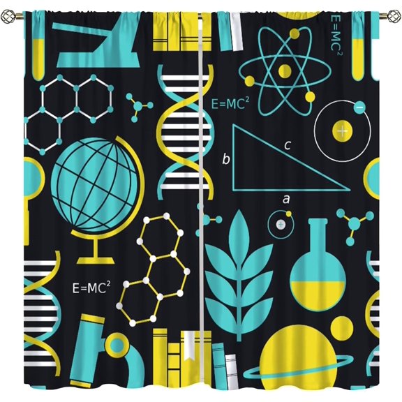 Science Bedroom Curtains, Chemistry Science Pharmacy Research Rod Pocket Window Drapes for Childs Girls Boys Bedroom Living Room Home Set 2 Panels,55x39 Inches