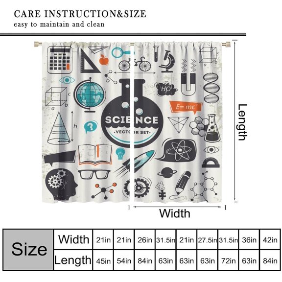 Science Bedroom Curtains, Chemistry Science Pharmacy Research Rod Pocket Window Drapes for Childs Girls Boys Bedroom Living Room Home Set 2 Panels,55x39 Inches, Style-6