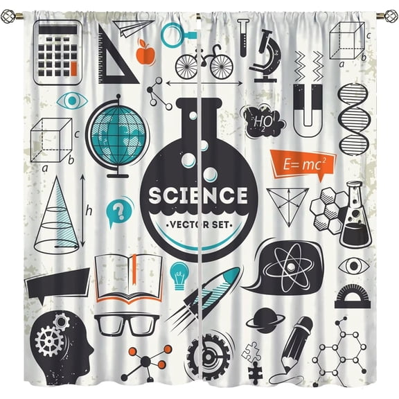 Science Bedroom Curtains, Chemistry Science Pharmacy Research Rod Pocket Window Drapes for Childs Girls Boys Bedroom Living Room Home Set 2 Panels,63x63 Inches, Style-6