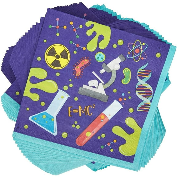 BLUE PANDA Purple Science Party Napkins - Absorbent Science Napkins - Coordinates with Chemistry & Lab Class Plates - Purple, 6.5 x 6.5 in Folded, Pack of 100