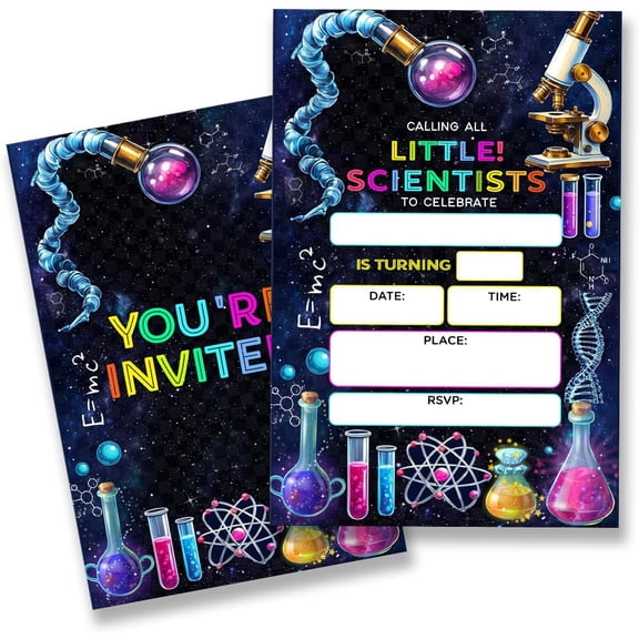 Science Birthday Party Invitations Supplies with Envelopes Set of 20 Science Experiment Birthday Invitations for Boys Girls Teens Fill in Blank, Double Sided