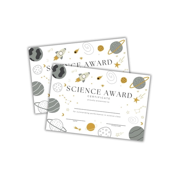 Science Certificate of Excellence 30 pk 6x9 Award Goal Cardstock Student Leadership Most Improved Project Performance End of Year