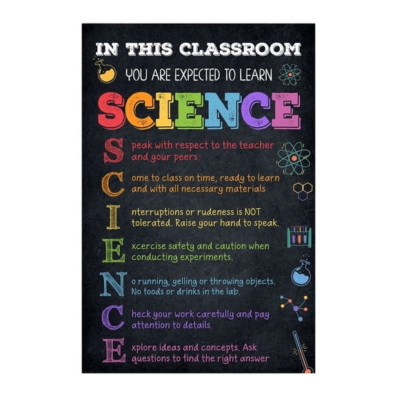 Science Class Rules Poster - Learn Science & Classroom Decor for Science Labs