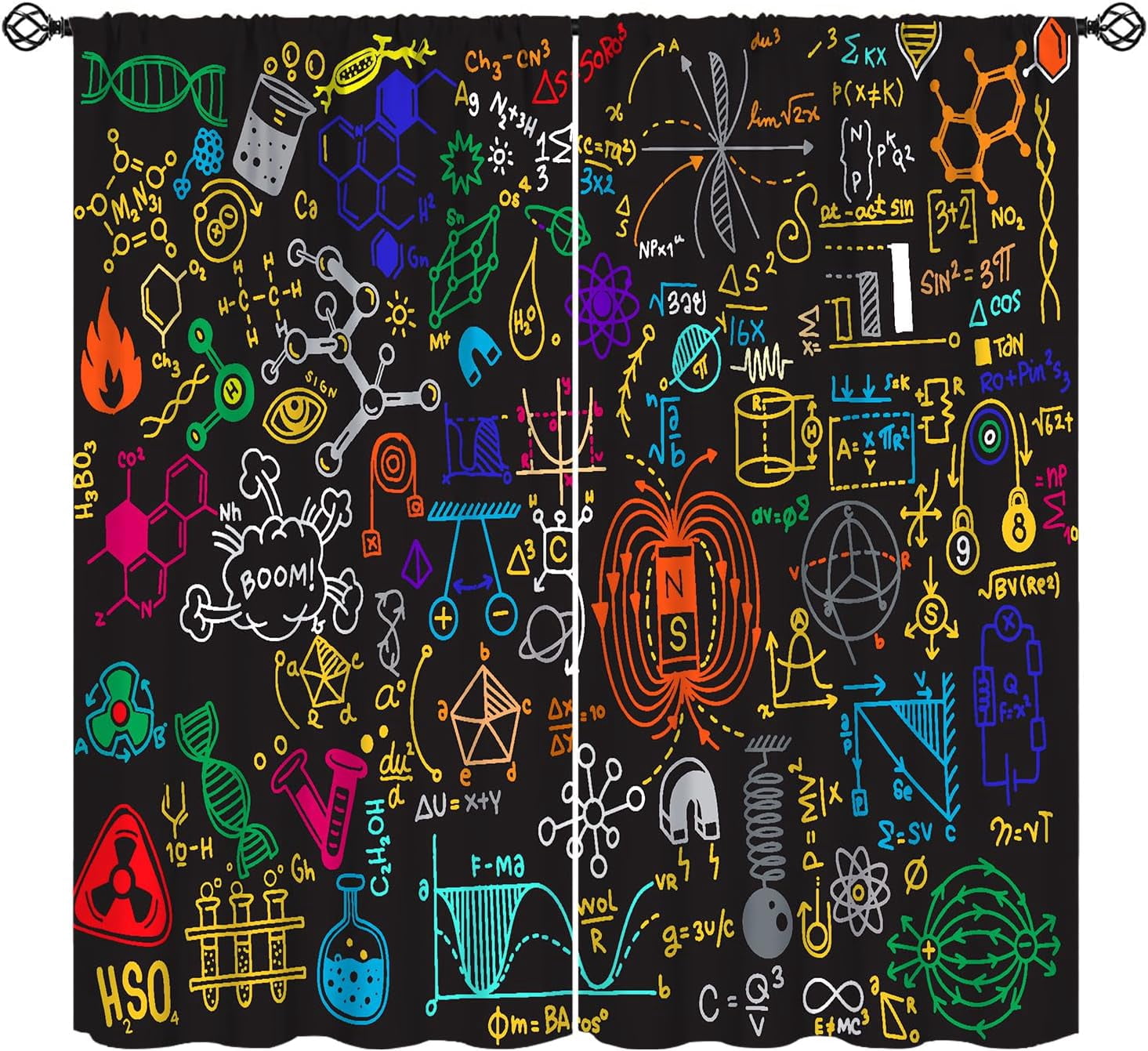 Science Cemecles Science Classroom Curtains for Kids, Chemistry Lab Graffiti Chemical ...