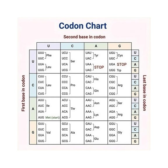 Science Classroom Decor Genetic Code and Amino Acids Chart Poster Codon Table for Molecular Biology Study Biology Educational Wall Art