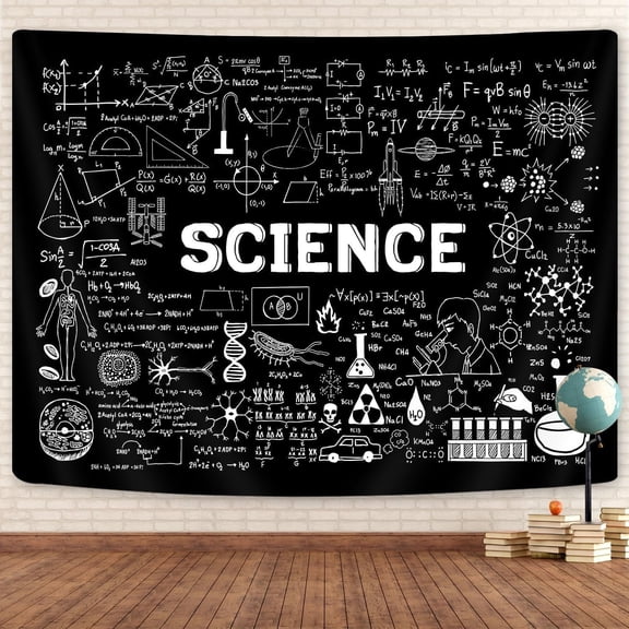 Science Classroom Tapestry Wall Hanging With Education Formulas, Black and White Educational Decor for School, Teacher Office or Dorm Room, 40" x 30"