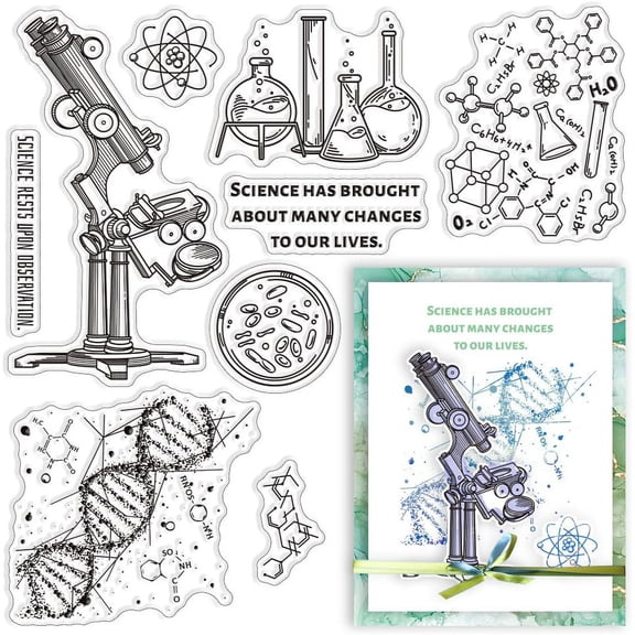 Science Clear Rubber Stamps Experiment DNA Microscope Test Tube Beaker Transparent Vintage Postmark Silicone Seals Stamp Journaling Card Making DIY Scrapbooking Photo Album Decorative for DIY
