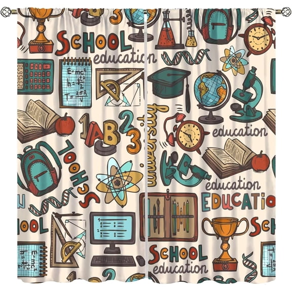 Science Curtains, Chemistry Science Pharmacy Research Rod Pocket Window Drapes for Kids Girls Boys Bedroom Living Room Set 2 Panels,55x39 Inches