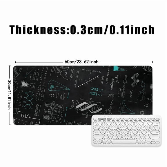 Science Design Mouse Pad 31.5 x 11.82 Inches Rubber Desk Mat with Math and Chemistry Patterns for Office and Student Use