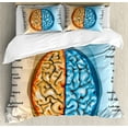 thumbnail image 1 of Science Duvet Cover Set, Human Brain Left and Right Functions List Mentality Intellect Neurology, Decorative 3 Piece Bedding Set with 2 Pillow Shams, Queen Size, Pale Blue Orange, by Ambesonne, 1 of 3