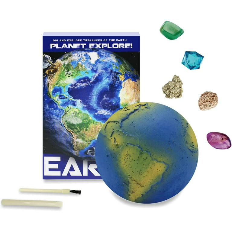 Gemstone Dig Kit, 6-in-1 Planets Excavating Set, Dig Up 30 Real Rocks, Minerals & Crystals, Solar System Exploration Set, Stem Project Toy Gift for