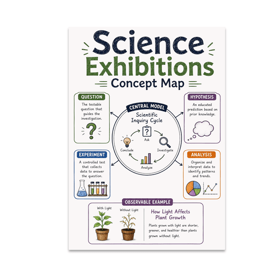 Science Exhibitions Concept Map Poster, Science Classrooms, STEM Spaces, and Educational Exhibitions, 13x19 Glossy Paper