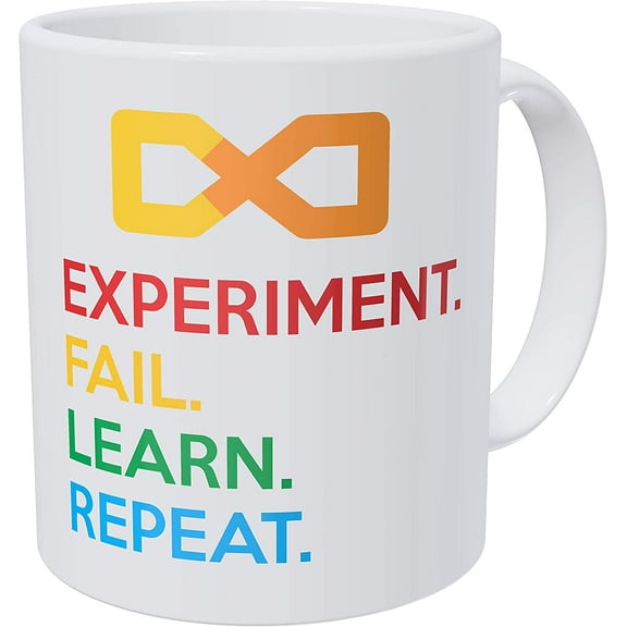 Science Experiment. Fail. Learn. Repeat, Yellow. Funny Coffee Mug 11 Ounces Inspirational And Motivational