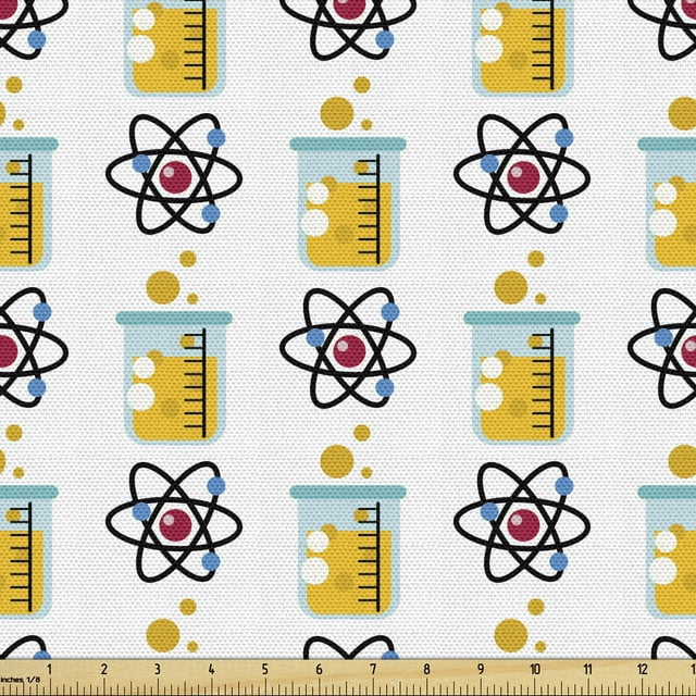 Science Fabric by the Yard Upholstery, Colorful Laboratory Elements Flask Tube Liquid Chemicals Equipment, Decorative Fabric for DIY and Home Accents, 5 Yards, White Multicolor by Ambesonne