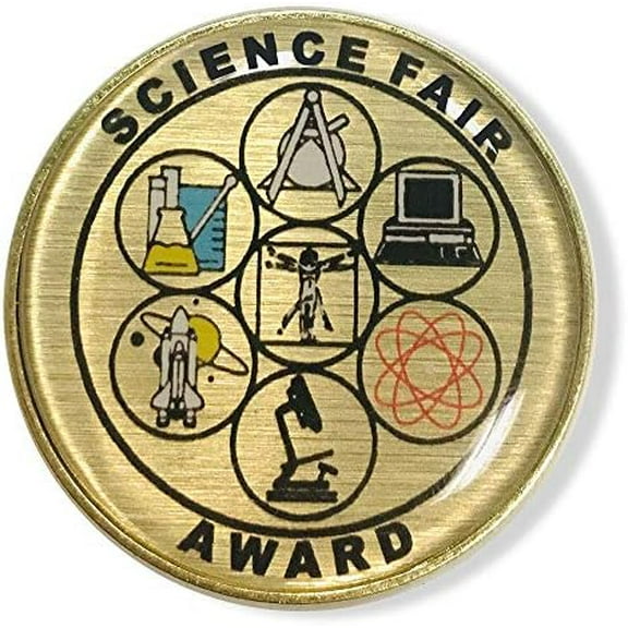 Science Fair Award Student Lapel Pins, Chemistry, Physics, Appreciation Reward, School, Bulk Pack of 12, Poly Bagged, 1-1/4 Inch$$Office