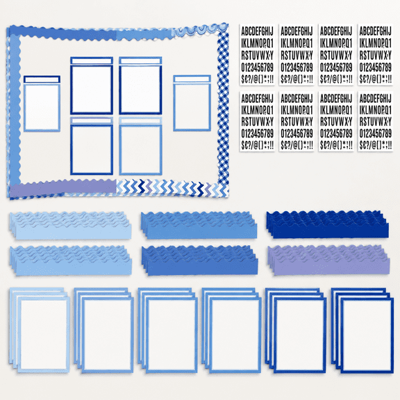 Science Fair Board Supplies 60 Trim Scalloped Poster Boards 18 Presentation Subtitles 6 Project Titles 8 Letter Sticker for Classroom Display Boards(Blue Tone,Wave)