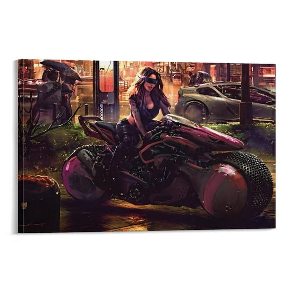 Science Fiction Art Fantasy Women Motorcycle Poster Poster Cool Artworks Painting Wall Art Canvas Prints Hanging Picture Home Decor Posters Gift 24x36inch(60x90cm)