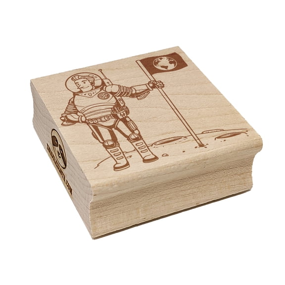 Science Fiction Astronaut Spaceman with Flag Square Rubber Stamp Stamping Scrapbooking Crafting - Small 1.25in