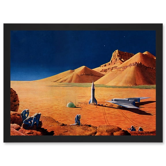 Science Fiction Landscape Desert Space Ship Rocket Plane Mars Sci-Fi A4 Artwork Framed Wall Art Print
