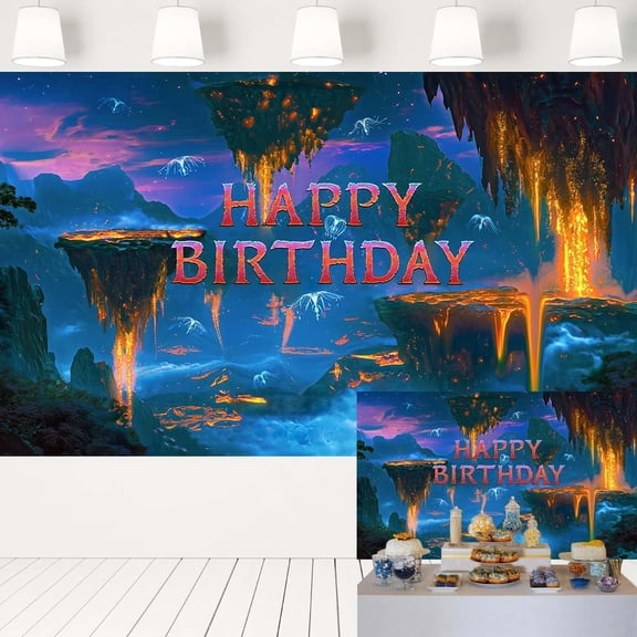 Science Fiction Movie Themed Backdrop Fire and Ashes Blue Planet Background Birthday Party Decorations Banner for Cake Table 5x3 ft
