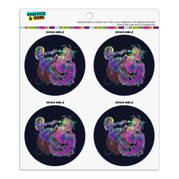 Science Fiction Space Woman and Alien Refrigerator Fridge Locker Vinyl Circle Magnet Set